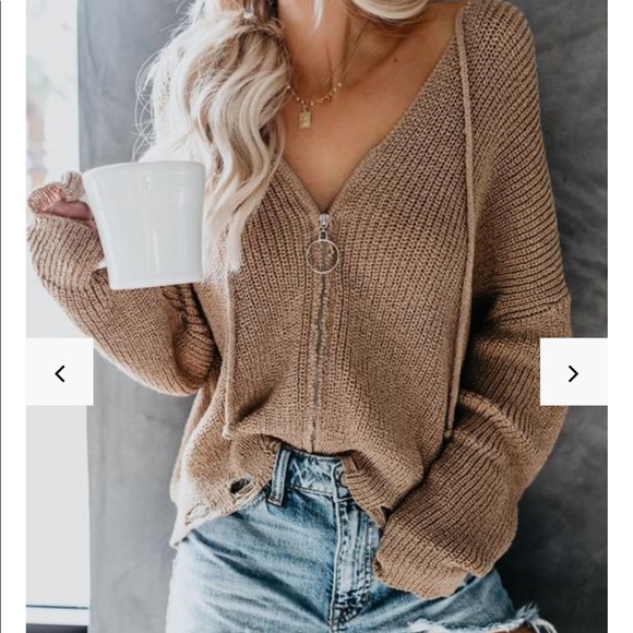 Vici Sweaters - VICI | ZEDA DISTRESSED KNIT ZIP HOODIE